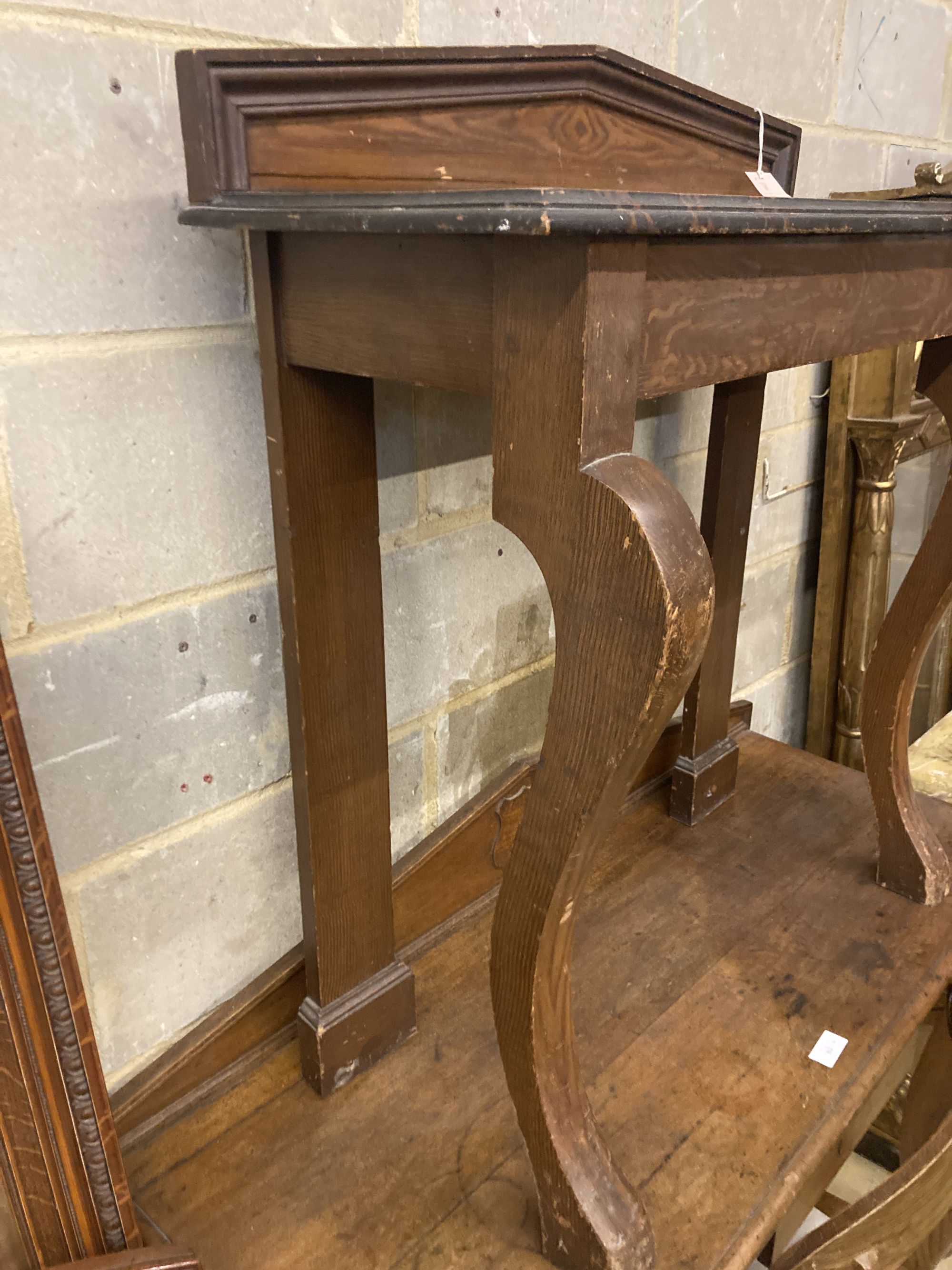 A Victorian painted, simulated grain and faux marble console table, width 92cm depth 36cm height 100cm